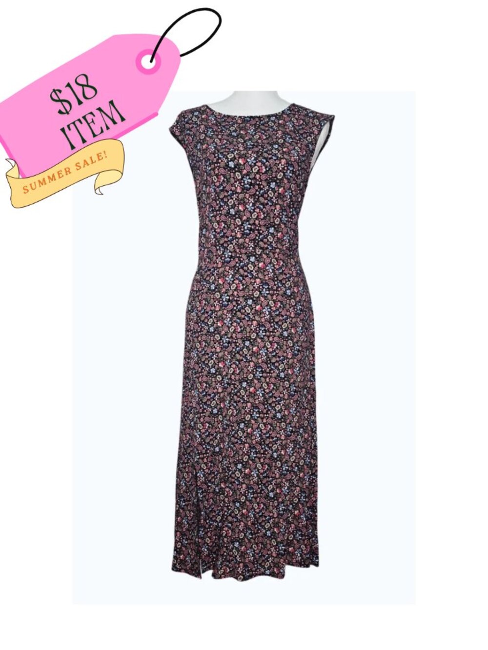 LOFT 90's Pink and Black Floral Cap-Sleeve Maxi Dress